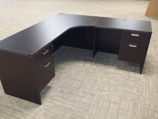 71 X78 Right Curved Credenza With 2 Hanging 2 Drawer File Units