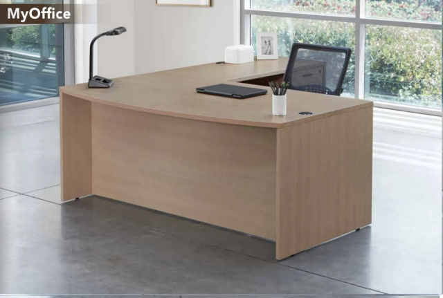 72"x78" Bow Front L Desk With 3 Drawer File Unit