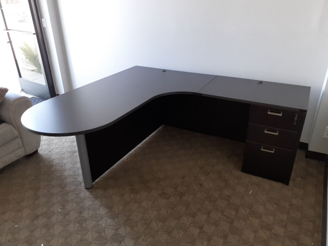 72"x78" LEFT Curved Bullet L Desk With 3 Drawer File Unit