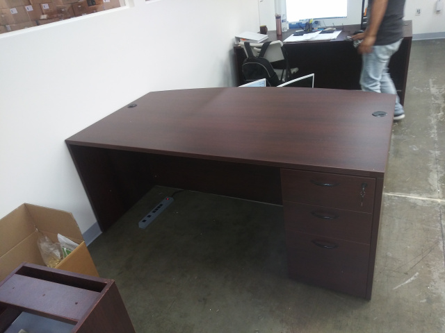 72"x42" Bow Front Desk Shell & 3 Drawer File Unit