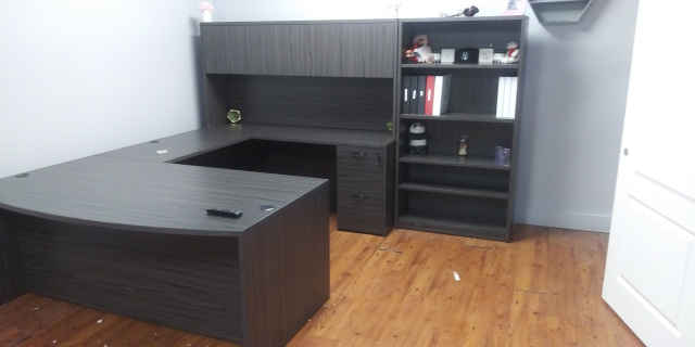 72"x108" Bow Front U Shape Desk With 2 Drawer File And Bookcase