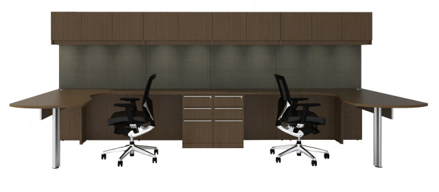 Duo L Shape P Desk With Duo Pedestal Drawers, Tack Boards & Overheads
