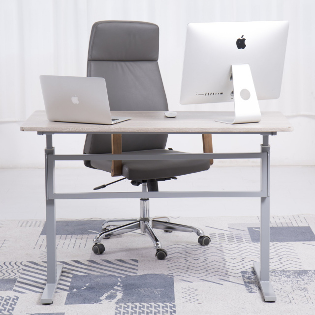 48"Lx24"D Crank Up Sit To Stand Adjustable Height Desk (Grey Oak Top, Grey Legs)
