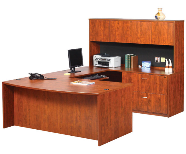 72"x108" U Shape Desk With Keyboard Tray, Lateral File & Hutch