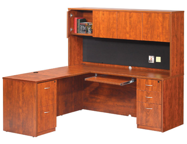 66"x66" L Shape Desk With 2 Drawer File Units Keyboard Tray & Hutch