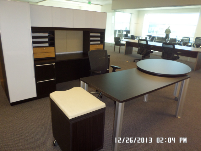 71"x30" Desk, 42" Oval Addon, Mobile Ped, Credenza, 2 Drawer Units, Organizers, Tack Boards, 2 Wordr