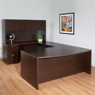 72"x102" Bow Front U Desk With Hutch & 2 Drawer File Unit