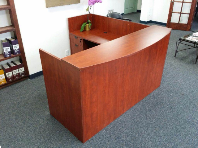 72"x72" Reception L Shape With Rounded Top With 2 Hanging File Units