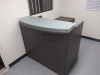 48"x72" L Shape Reception Desk With Rounded Transaction Top, Glass Top (no drawers)