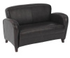 Mocha Bounded Leather Love Seat Chair With Cherry Finish Legs