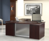 72"x90" Tuxedo Bow Front L Shape Desk With 3 Drawer File Unit, 2 Drawer File Unit & Glass Modesty